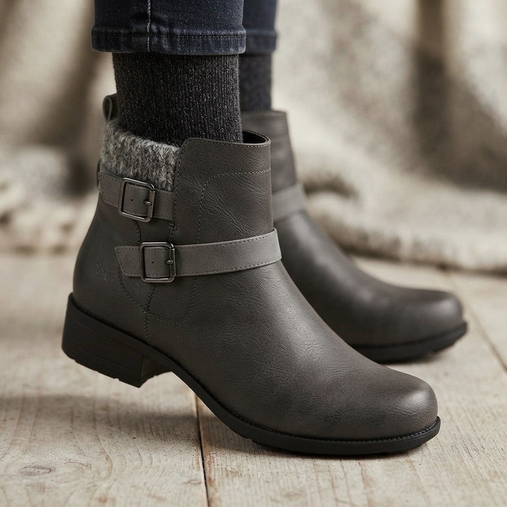 Easy Street Size-11M Women Kourt Ankle Booties Grey Faux Leather
